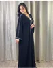Abbigliamento etnico Ab039 Abito arabo Abaya con cardigan nero premium in rilievo fatto a mano con hijab musulmano del Medio Oriente