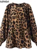 Blusas para mujer, camisa para mujer 2023 VONDA, Blusa con estampado de leopardo para mujer, Blusa informal de manga larga con cuello redondo, Tops Chemise de gran tamaño