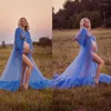 Wraps Sexy Illusion Nightgowns Blue Pregnant Woman Long Sleeve Bath Robe Sleepwear Soft Tulle Bridal Bride Bridesmaid Robes For Weddin