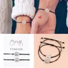 Bracelets porte-bonheur 2 pièces/ensemble Pinky Pomise Distance correspondant pendentif rond bracelet en cire pour ami Couple FamilyCharm