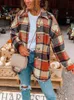 Kvinnors jackor Autumn Plaid Coat Overhirt Lång rutig kvinnlig ärm överdimensionerade vinterskjorta rockar för 230215