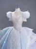 Halskettenkugelkleid elegante Hochzeitskleider Schöne Ärmel Batteau Spitze Applikzen Kleider Langes Brautkleid Vestidos de Novia