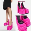 Sandálias femininas de salto alto sapatos formais designer decorativo de cristal solas grossas sapatos de seda de alta qualidade sandália elegante 35-42 com caixa