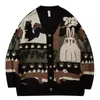 Vintage Cardigan Oversizezed Mens Sweater Nowy japoński harajuku kreskówkowy sweter Pullover Hip Hop Streetwear Lose dzianiny