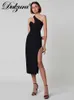 Casual Dresses Dulzura Elegant Neon Sexy Y2K Outfits Inclined Shoulder Sleeveless Backless Side Slit Bodycon Midi Dresses For Women Club Party T230210