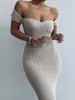 Casual Dresses Dulzura Solid Ribbed Women Short Sleeve Off Shoulder Midi Dress BodyCon Sexy Streetwear Party Club Casual 2022 Summer Clothes T230210