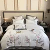 Set biancheria da letto Fiori Giardino Cotone egiziano 4 pezzi Set copripiumino Rami ricamati bianchi Federa elegante lenzuolo fiorito