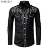 Heren Casual shirts Stijlvol western Cowboy Men Brandontwerp Borduurwerk Slim Fit Long Sleeve Wedding Party voor mannelijk 230214