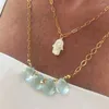 Choker 2023 Simple Classic Gold-color Chain Necklace Shell Palm Pendant Green Water Drop Colgante Short Jewelry For Man Women Wild