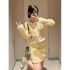 Womens Jackets kuzuwata Japan Style Sweet 2 Piece Sets Outfits Oneck Long Sleeve Single Breasted High Waist Bodycon Skirts 230215