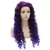 26 дюймов очень длинные двухтологические фиолетовые вьющиеся парик Синтетическое кружевное кружево для парика с фронтальной вечеринкой