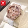 Wristwatches OLEVS Ladies Watches Flash Diamonds Snowflake Quartz Watch for Women Original Waterproof Leather Wristwatch Fashion Trend Stars 230215