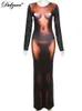 Casual jurken Dulzura 3D Body Print Long Sleeve Maxi Dress Bodycon Sexy Streetwear Party Festival Kleding Y2K Outfits Drop verzending T230210