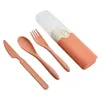 Dinnerware Sets Portable Container Leak-proof Snack Cutlery Wheat StrawOutdoor Camping Space-saving Lunch Bento Box