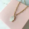 Choker 2023 Simple Classic Gold-color Chain Necklace Shell Palm Pendant Green Water Drop Colgante Short Jewelry For Man Women Wild