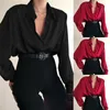 Femmes Blouses Chemises Mode Automne Chemise Revers À Manches Longues Solide Noir Rouge Dames Pour Femme Top Vêtements 230214