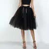 Skirts 65cm 6 Layer Puffy Skirt Bowknot Belt Bridesmaid Net Yarn Midi Lolita Tulle-Skirt Elegant Pleated Ballet