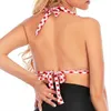 Plaid Bikini Unlined Top Lace Up Big Chest Thin Cup Wireless Swimsuit For Women