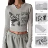 Women's T-Shirt Long sleeve Cropped Top Grunge Clothes Vintage Letter T-shirt Aesthetic Clothes Korean Style Chic Slim Autumn y2k Top Streetwear 230215