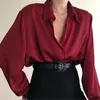 Femmes Blouses Chemises Mode Automne Chemise Revers À Manches Longues Solide Noir Rouge Dames Pour Femme Top Vêtements 230214