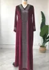 Ethnic Clothing 1Pc Women Muslim Fashion Robe Ladies Drill V-Neck Trumpet Sleeve Medium East Large Size Red Dress