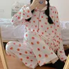 Kvinnors sömnkläder damer frukttryck 2st pajama set vår höst hem slitna löst full ärmbyxa nattkläder söt pyjama