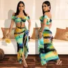 Two Piece Dress Summer New Floral Long Skirt Suit Female Wipe Chest One Line Shoulder Ben Ear Sexy Belly Showing Two-piece Set