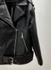 Womens Jackets Zach Aiisa Fall and Winter Womens Fashion Zipper Lapel Longsleved Black Faux Leather Loose Jacket 230215
