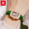 Horloges OLEVS dames quartz horloge luxe volledige diamanten wijzerplaat waterdichte groene lederen band mode quartz dameshorloge 230215