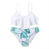 Bikini split per bambini foglie arruffate a due pezzi Foglie floreali costume da bagno fresco per