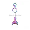 Key Rings Rainbow Mermaid Fishtail Keychains Metal Chain Ring Unisex Keyring Holder Accessories Drop Delivery Jewelry Dhzsm