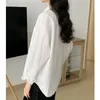 Kadın bluzları minimalist stil ins beyaz gömlekler kadınlar rahat gevşek uzun kollu kadın bf yüksek düşük etek giyim üstleri bahar cepleri