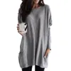 Dames blouses shirts vrouwen casual lange mouw ronde nek pullover losse stevige kleur zak voor de lente en herfst tuniek top 230214