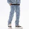 Jeans pour hommes Tassel Patchwork Hommes Noir Foncé Droit Streetwear Grunge Pantalon Punk Hip Hop Denim Pantalon Unisexe