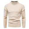 Men's Sweaters Men Casual Pullover Top Half High Collar Slim Ribbed Cuff Stripe Solid Color Bottoming Sweater Daily Wear