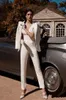 Party Dresses 2023 Ivory Evening Gowns Jumpsuit With Jacket Deep V Neck Satin Prom Dress Custom Made Fashion Formal Runway Wear