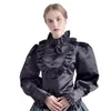 Bluzki damskie wiktoriańska bluzka Kobiet Królewska Królewska Księżniczka Renaissance Medieval Long Rleeve White/Black Ruffled Jabot Lolita Shirt