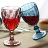 Wijnglazen glas set van 3 gekleurde beker 8oz 240 ml vintage patroon reliëfgoblets voor feest bruiloft blauw rood groen transparant