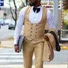 Erkekler Suits Khaki İnce Fit Erkekler Düğün Smokin Prom 3 Parça Damat Takım Siyah yaka Erkek Set Ceket Yeleği Pantolon Moda Kostümü