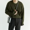 Men's Sweaters Men Sweater Thicken Loose Round Neck Split Design Long Sleeves Button Decor Keep Warm Solid Color Autumn Male Knitted