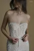 Trouwjurk 2023 Mermaid Jurken sexy strapless 3d bloemen kanten appliques vegen trein bruidsjurken Vestidos de novia