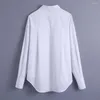 Women's Blouses Tops Women Fashion Faux Rhinestone Trim Patch Pockets White Shirt Top Lapel Long Sleeve Concealed Button Up Loose Casual