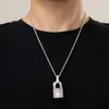 Pendant Necklaces Layered Chunky Chain With Rhinestone Lock Necklace Men Trendy Thick Stainless Steel Choker 2023 Fashion Jewelry