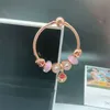 Pulseira de pulseira pandora para mulheres árvore dourada rosa de viva esmalte rosa miçangas de moda de gato de gato de olho de bracelete de miçangas