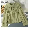 Women's Blouses Shirts Vintage Sweet White Shirt Women Korean Lace Up Peter Pan Collar Blouses Spring Autumn Elegant Office Work Long Sleeve Ladies Top 230215