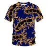 Heren t shirts nieuwigheid 3d gouden kettingprint barokmerk t-shirt 2023 zomerstijl luxe koninklijke mannen met korte mouwen Koninklijke mannen kleding hiphop tops