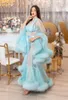 Wraps Blue Faux Fur Women Night Bathrobe Wedding Bride Bridesmaid Robes Silk Satin Lace Sleepwear Pyjamas Long Lingeries Bridal Party