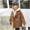 Casaco menino meninas jaqueta de l￣ longa peito duplo quente infantil lapela de lapela t primavera outono de inverno fora roupas 819 v2 gota d dhvqx