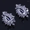 Backs Earrings Excellent Marquise Blue Cubic Zirconia White CZ Silver Plated Clip Hoop Huggie V0896