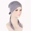 Pre-tied Muslim women's inner cap elastic headband long tail bow headband chemotherapy female hair loss cap wrap DF054